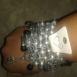 Costume Jewelry Silver Beaded Charm Bracelet